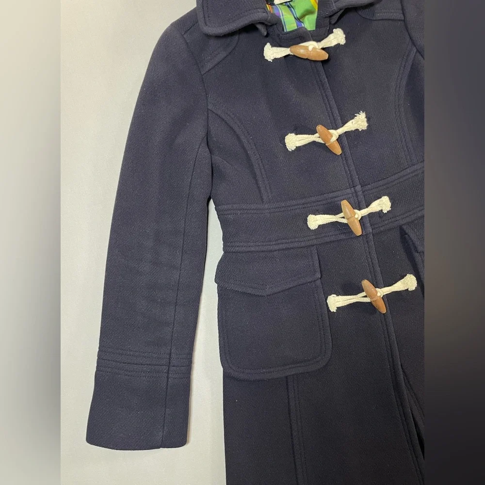J Crew Duffle Coat, Removable Hood, Wood Toggles, Wool-Blend, Navy - Womens 4 - Picture 10 of 16